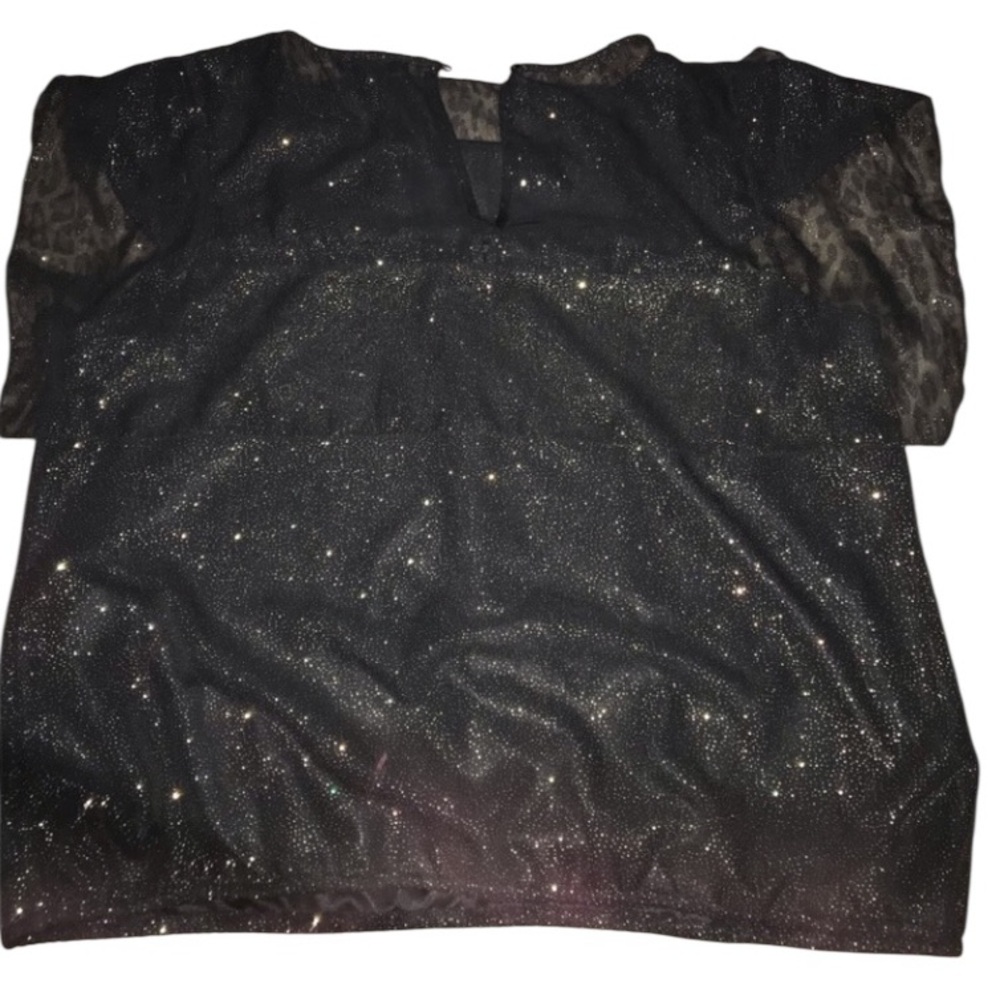 Sunny Taylor XL black metallic top gold threaded  overlay at shoulder NWOT